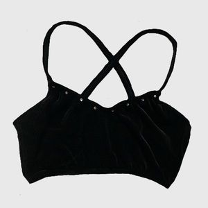Vintage Black Velvet Embellished Bralette Bra Top